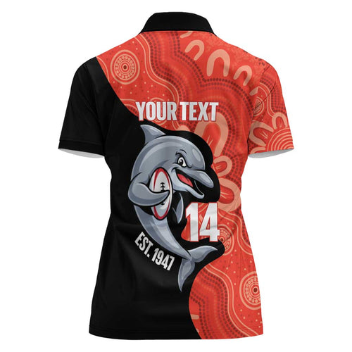 Redcliffe Rugby Custom Women Polo Shirt Go Dolphins Aboriginal Art - Aussie Hoodie