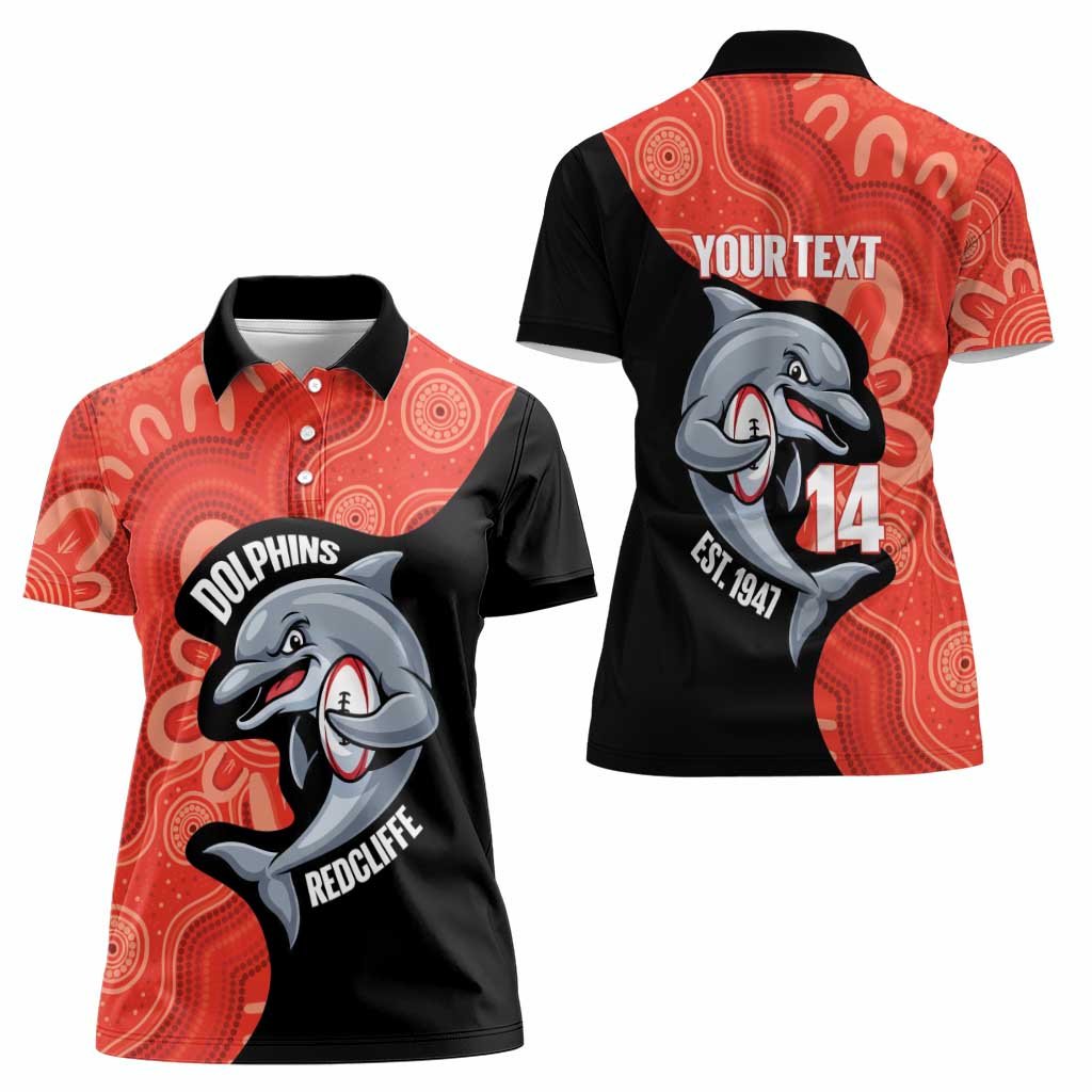 Redcliffe Rugby Custom Women Polo Shirt Go Dolphins Aboriginal Art - Aussie Hoodie
