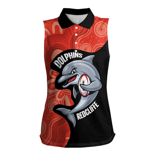 Redcliffe Rugby Custom Women Sleeveless Polo Shirt Go Dolphins Aboriginal Art - Aussie Hoodie