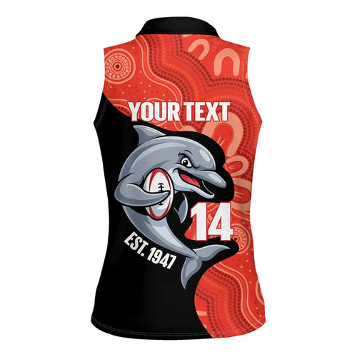 Redcliffe Rugby Custom Women Sleeveless Polo Shirt Go Dolphins Aboriginal Art - Aussie Hoodie
