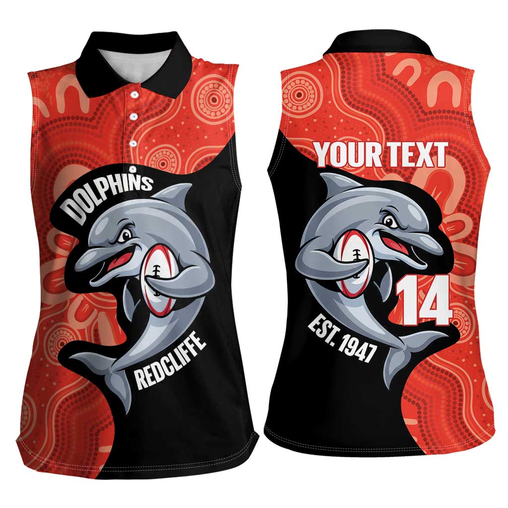 Redcliffe Rugby Custom Women Sleeveless Polo Shirt Go Dolphins Aboriginal Art - Aussie Hoodie
