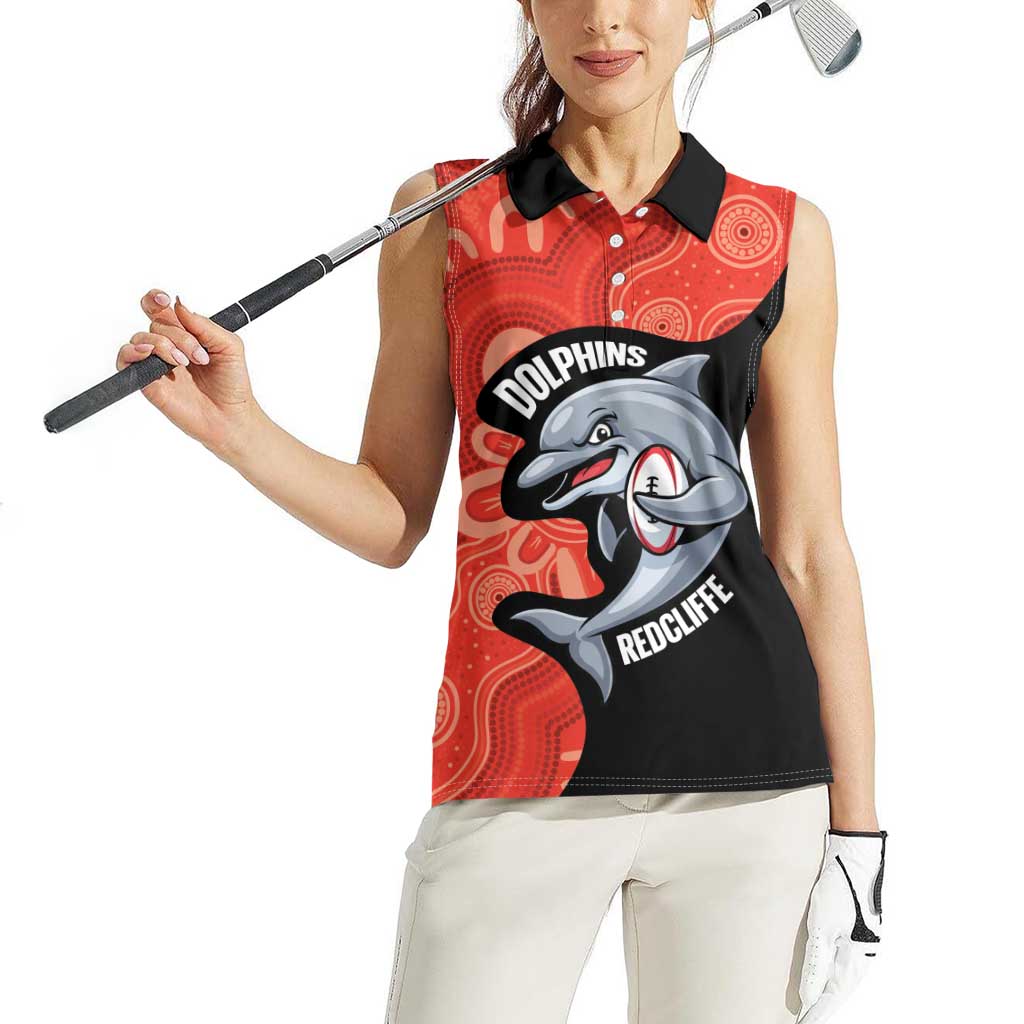 Redcliffe Rugby Custom Women Sleeveless Polo Shirt Go Dolphins Aboriginal Art - Aussie Hoodie