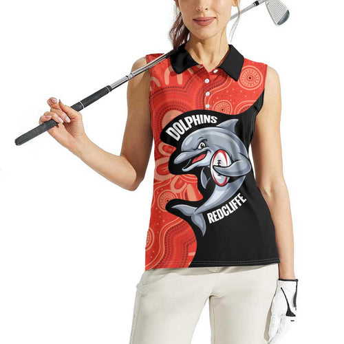 Redcliffe Rugby Custom Women Sleeveless Polo Shirt Go Dolphins Aboriginal Art - Aussie Hoodie
