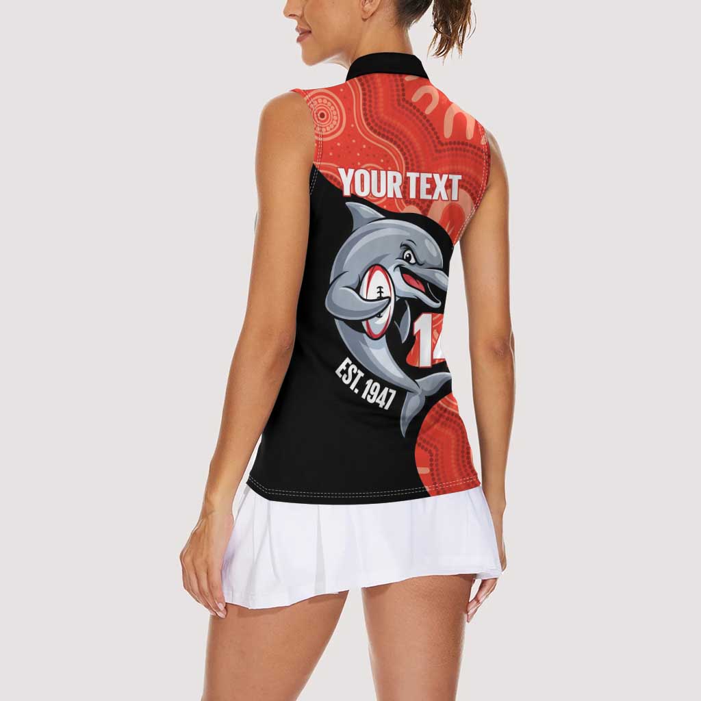 Redcliffe Rugby Custom Women Sleeveless Polo Shirt Go Dolphins Aboriginal Art - Aussie Hoodie