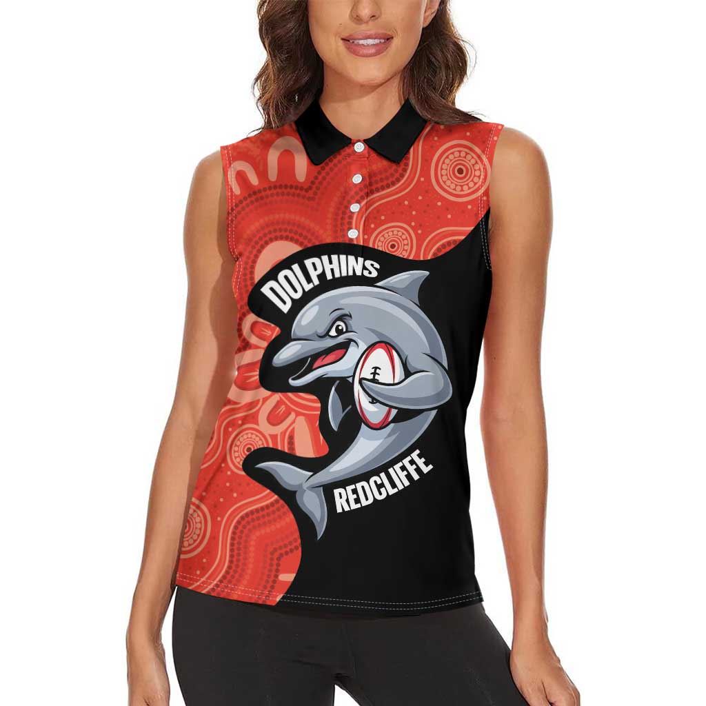 Redcliffe Rugby Custom Women Sleeveless Polo Shirt Go Dolphins Aboriginal Art - Aussie Hoodie