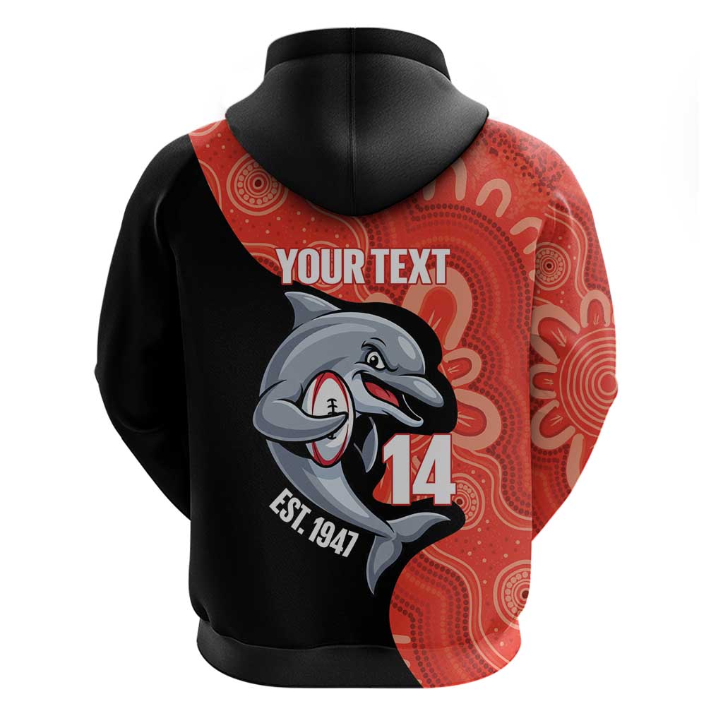 Redcliffe Rugby Custom Zip Hoodie Go Dolphins Aboriginal Art - Aussie Hoodie