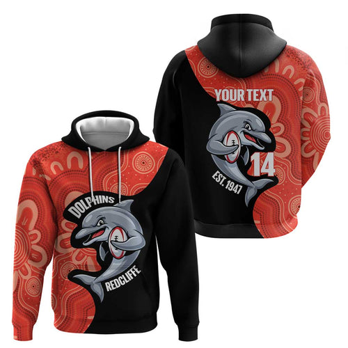 Redcliffe Rugby Custom Zip Hoodie Go Dolphins Aboriginal Art - Aussie Hoodie