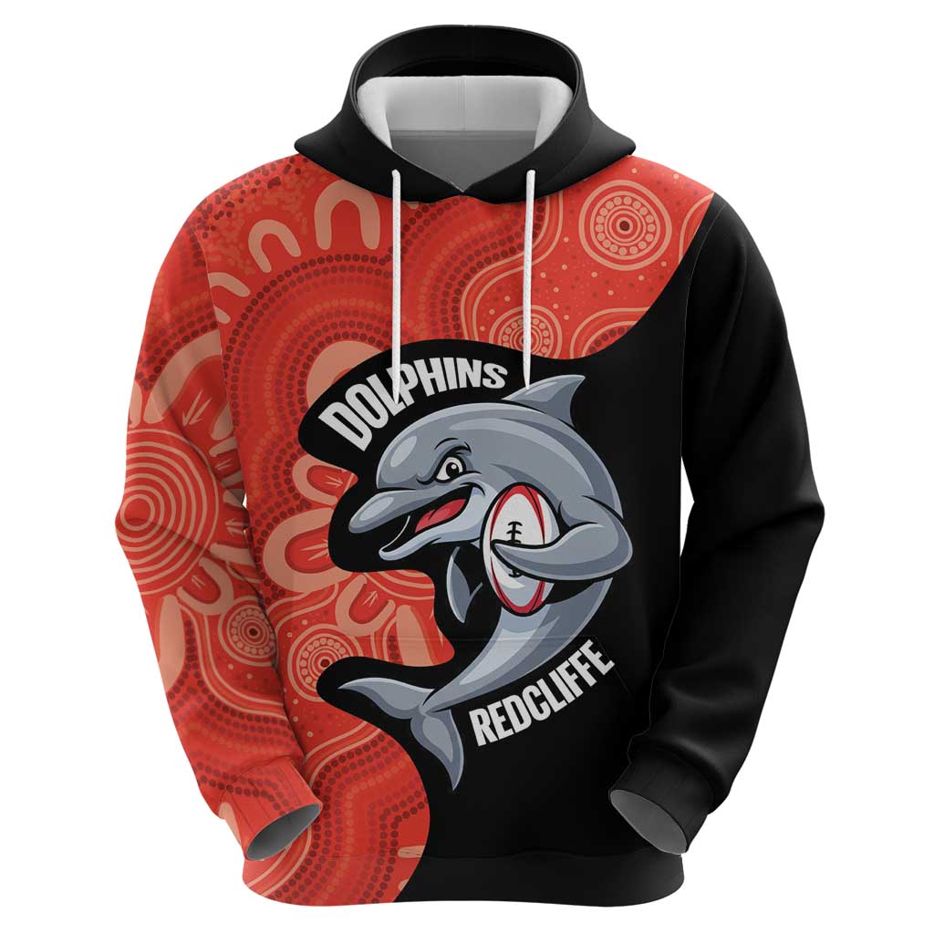 Redcliffe Rugby Custom Zip Hoodie Go Dolphins Aboriginal Art - Aussie Hoodie