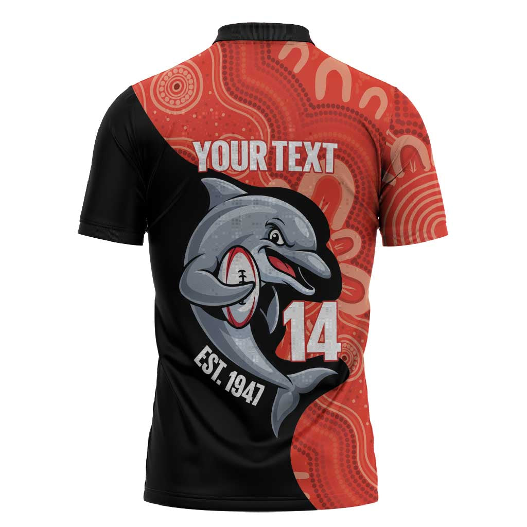 Redcliffe Rugby Custom Zipper Polo Shirt Go Dolphins Aboriginal Art - Aussie Hoodie
