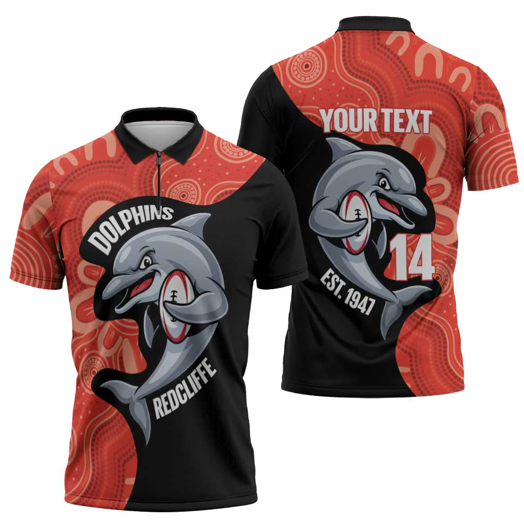 Redcliffe Rugby Custom Zipper Polo Shirt Go Dolphins Aboriginal Art - Aussie Hoodie