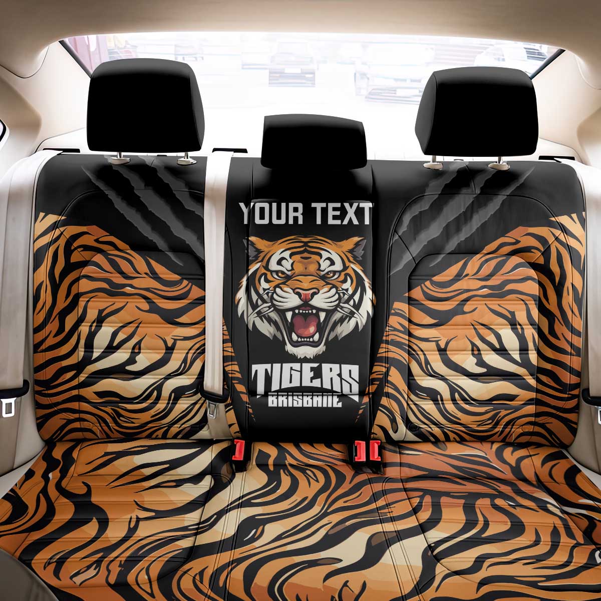 Brisbane Rugby Custom Back Car Seat Cover Go Tigers Skin Pattern - Aussie Hoodie