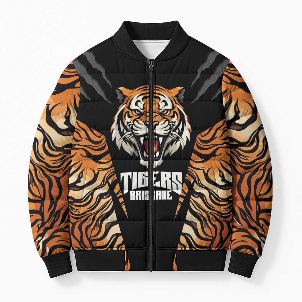 Brisbane Rugby Custom Bomber Puffer Jacket Go Tigers Skin Pattern - Aussie Hoodie