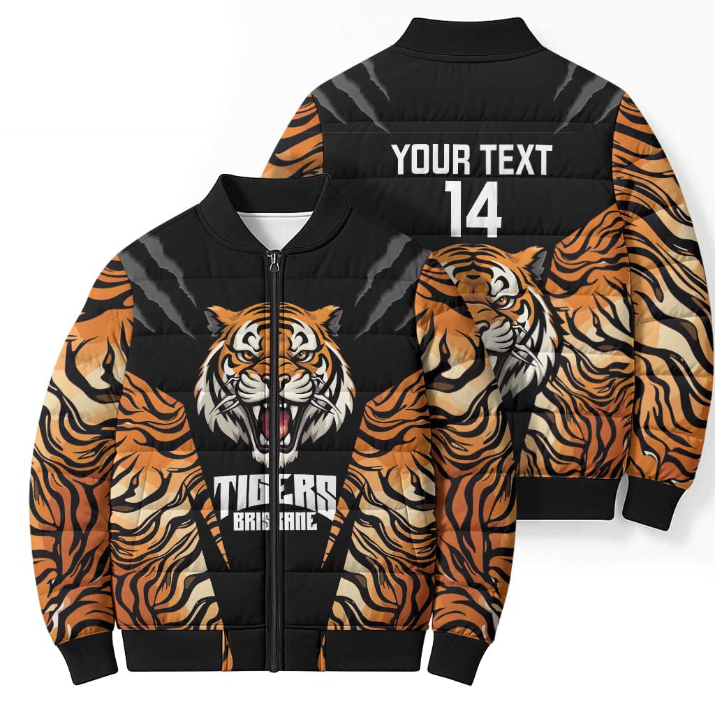 Brisbane Rugby Custom Bomber Puffer Jacket Go Tigers Skin Pattern - Aussie Hoodie