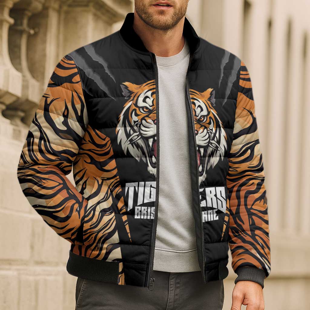 Brisbane Rugby Custom Bomber Puffer Jacket Go Tigers Skin Pattern - Aussie Hoodie