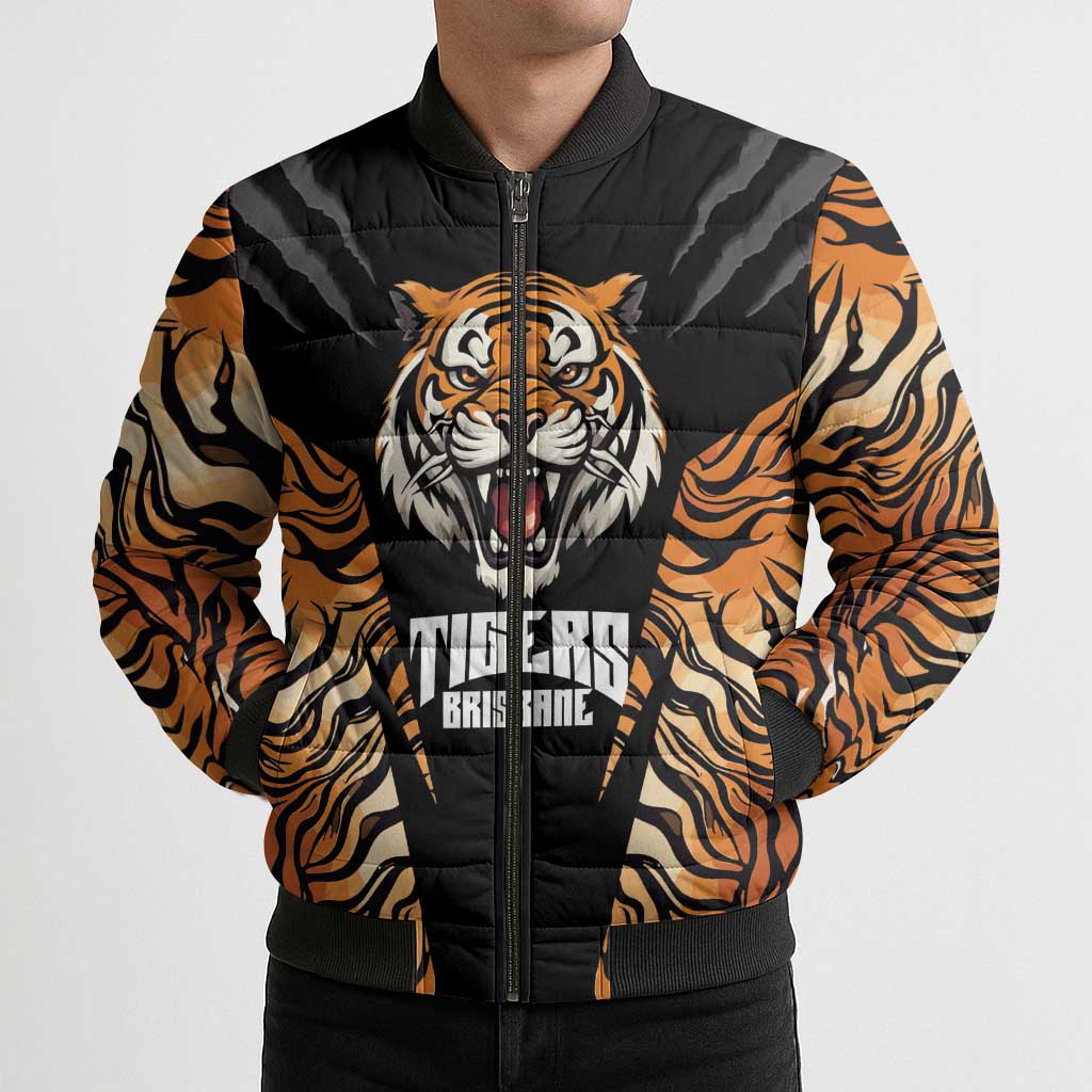 Brisbane Rugby Custom Bomber Puffer Jacket Go Tigers Skin Pattern - Aussie Hoodie