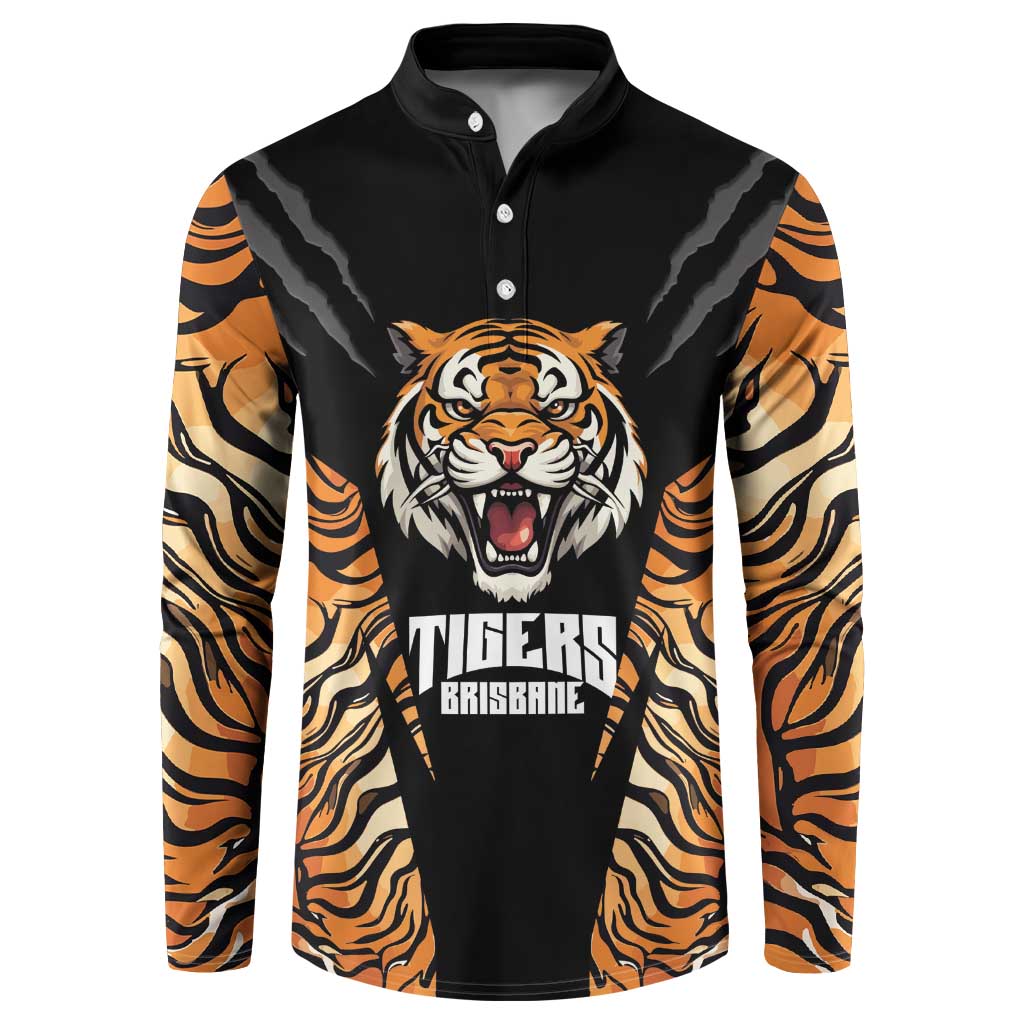 Brisbane Rugby Custom Button Sweatshirt Go Tigers Skin Pattern - Aussie Hoodie