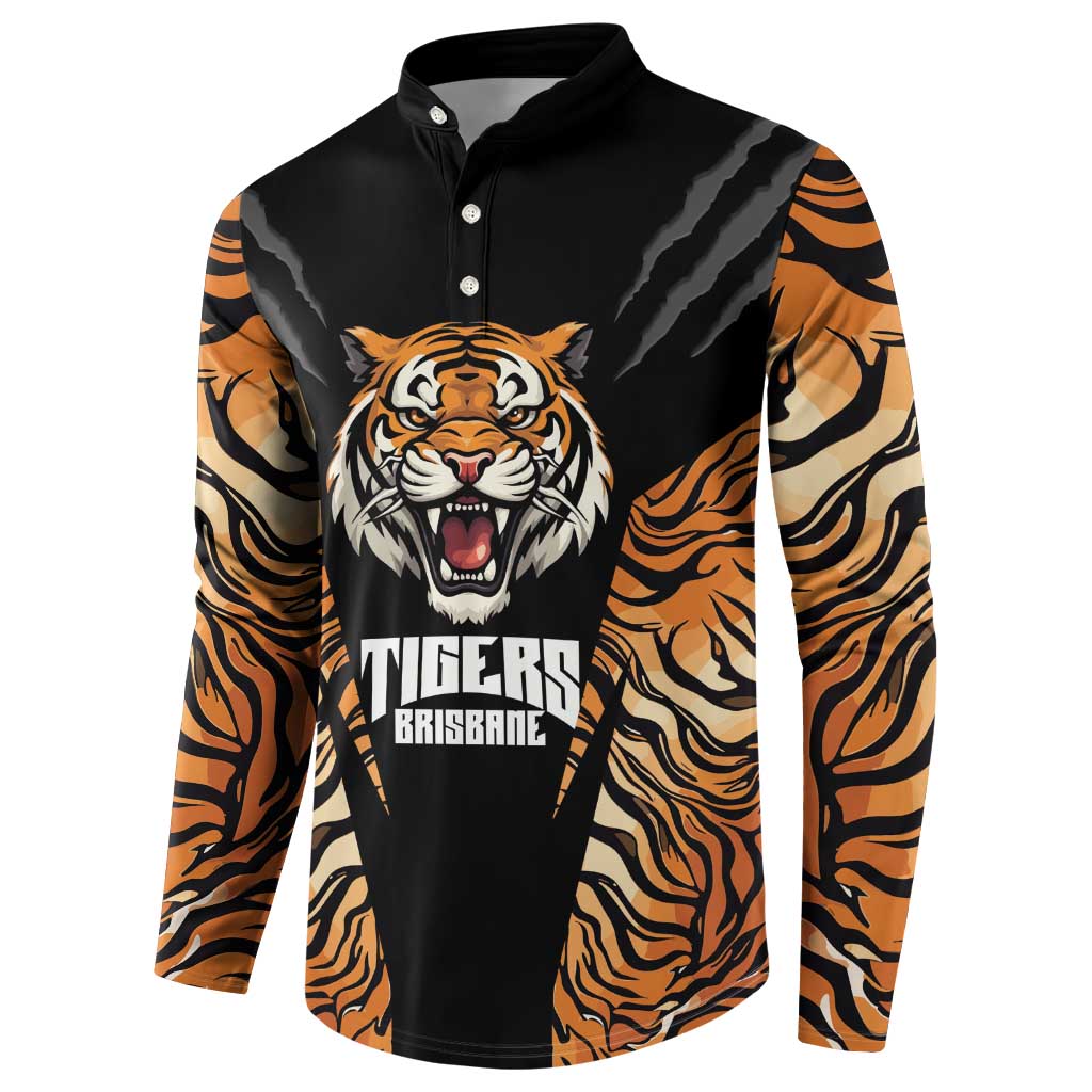Brisbane Rugby Custom Button Sweatshirt Go Tigers Skin Pattern - Aussie Hoodie