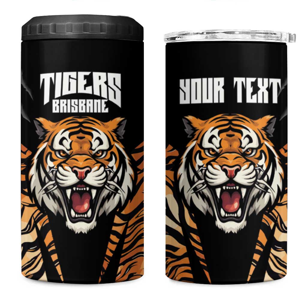 Brisbane Rugby Custom 4 in 1 Can Cooler Tumbler Go Tigers Skin Pattern - Aussie Hoodie