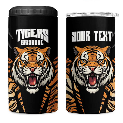Brisbane Rugby Custom 4 in 1 Can Cooler Tumbler Go Tigers Skin Pattern - Aussie Hoodie
