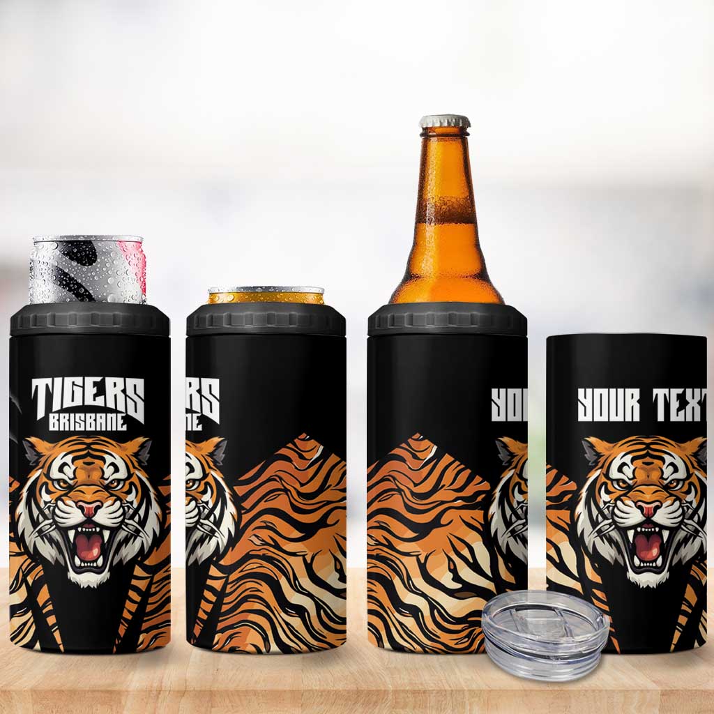Brisbane Rugby Custom 4 in 1 Can Cooler Tumbler Go Tigers Skin Pattern - Aussie Hoodie