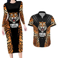 Brisbane Rugby Custom Couples Matching Long Sleeve Bodycon Dress and Hawaiian Shirt Go Tigers Skin Pattern - Aussie Hoodie