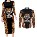 Brisbane Rugby Custom Couples Matching Long Sleeve Bodycon Dress and Long Sleeve Button Shirt Go Tigers Skin Pattern - Aussie Hoodie
