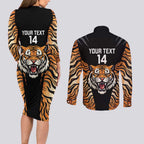 Brisbane Rugby Custom Couples Matching Long Sleeve Bodycon Dress and Long Sleeve Button Shirt Go Tigers Skin Pattern - Aussie Hoodie