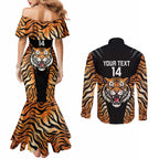 Brisbane Rugby Custom Couples Matching Mermaid Dress and Long Sleeve Button Shirt Go Tigers Skin Pattern - Aussie Hoodie