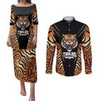 Brisbane Rugby Custom Couples Matching Puletasi and Long Sleeve Button Shirt Go Tigers Skin Pattern - Aussie Hoodie