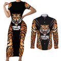 Brisbane Rugby Custom Couples Matching Short Sleeve Bodycon Dress and Long Sleeve Button Shirt Go Tigers Skin Pattern - Aussie Hoodie