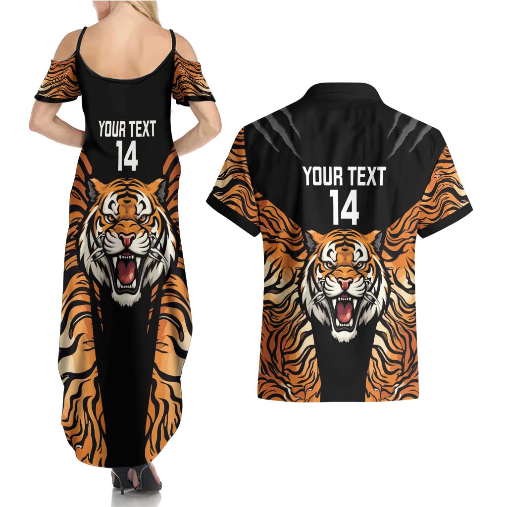 Brisbane Rugby Custom Couples Matching Summer Maxi Dress and Hawaiian Shirt Go Tigers Skin Pattern - Aussie Hoodie