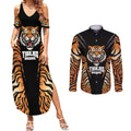 Brisbane Rugby Custom Couples Matching Summer Maxi Dress and Long Sleeve Button Shirt Go Tigers Skin Pattern - Aussie Hoodie