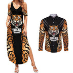 Brisbane Rugby Custom Couples Matching Summer Maxi Dress and Long Sleeve Button Shirt Go Tigers Skin Pattern - Aussie Hoodie