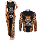 Brisbane Rugby Custom Couples Matching Tank Maxi Dress and Long Sleeve Button Shirt Go Tigers Skin Pattern - Aussie Hoodie