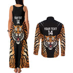 Brisbane Rugby Custom Couples Matching Tank Maxi Dress and Long Sleeve Button Shirt Go Tigers Skin Pattern - Aussie Hoodie