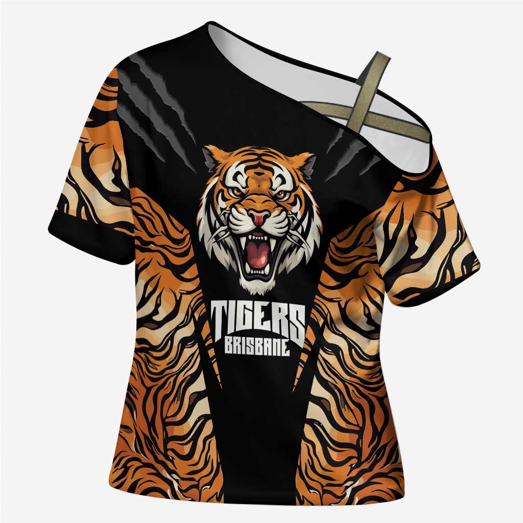 Brisbane Rugby Custom Cross Shoulder Shirt Go Tigers Skin Pattern - Aussie Hoodie