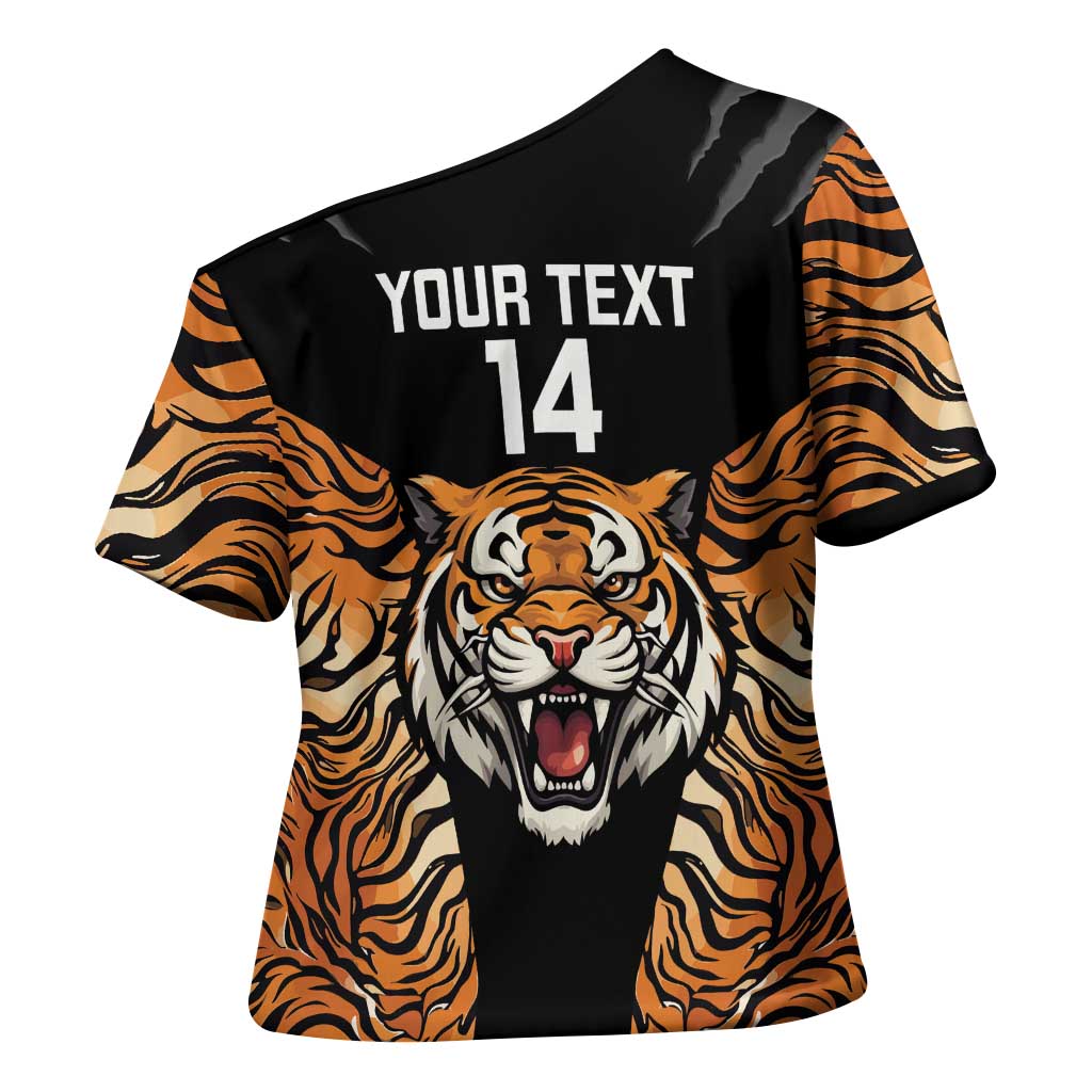 Brisbane Rugby Custom Cross Shoulder Shirt Go Tigers Skin Pattern - Aussie Hoodie