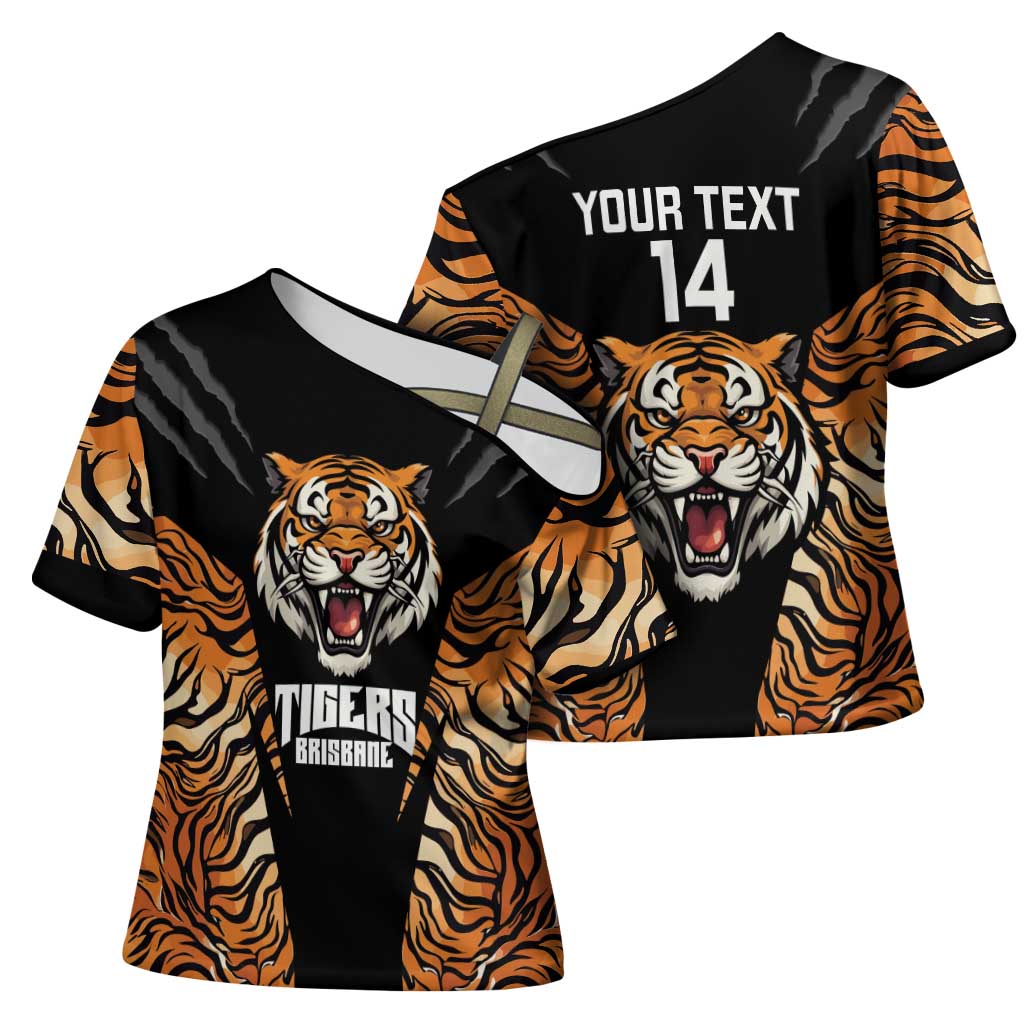 Brisbane Rugby Custom Cross Shoulder Shirt Go Tigers Skin Pattern - Aussie Hoodie