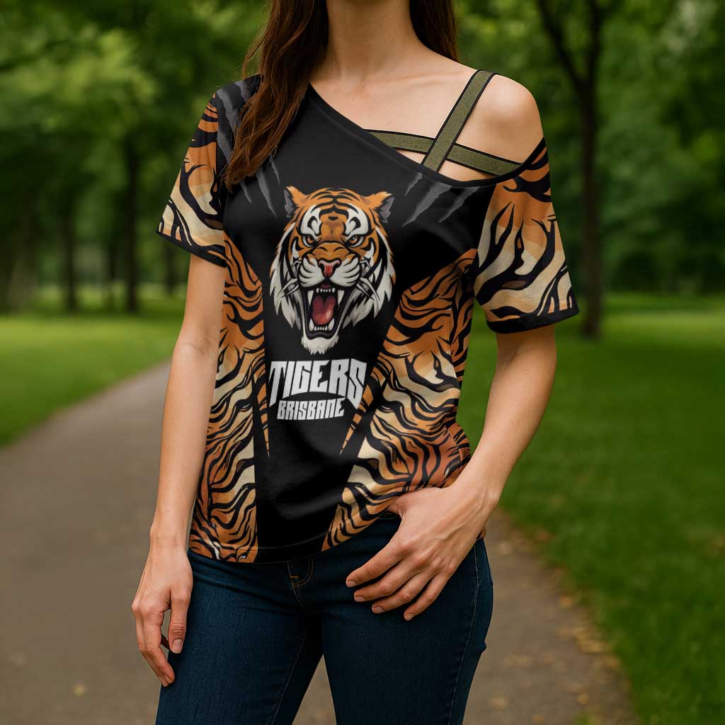 Brisbane Rugby Custom Cross Shoulder Shirt Go Tigers Skin Pattern - Aussie Hoodie