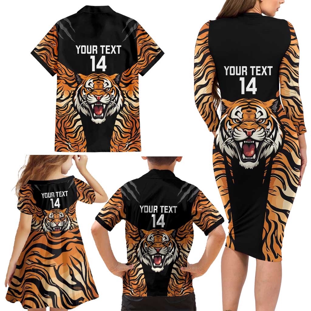 Brisbane Rugby Custom Family Matching Long Sleeve Bodycon Dress and Hawaiian Shirt Go Tigers Skin Pattern - Aussie Hoodie