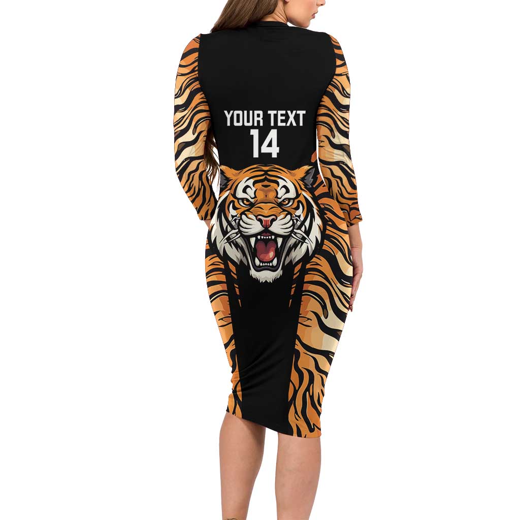 Brisbane Rugby Custom Family Matching Long Sleeve Bodycon Dress and Hawaiian Shirt Go Tigers Skin Pattern - Aussie Hoodie
