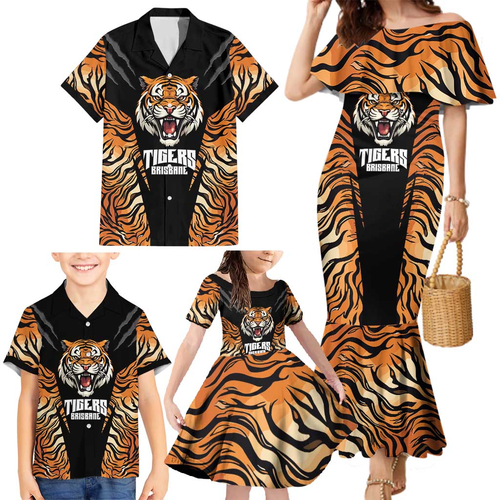 Brisbane Rugby Custom Family Matching Mermaid Dress and Hawaiian Shirt Go Tigers Skin Pattern - Aussie Hoodie