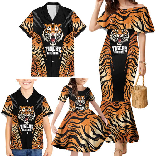 Brisbane Rugby Custom Family Matching Mermaid Dress and Hawaiian Shirt Go Tigers Skin Pattern - Aussie Hoodie