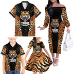 Brisbane Rugby Custom Family Matching Off The Shoulder Long Sleeve Dress and Hawaiian Shirt Go Tigers Skin Pattern - Aussie Hoodie