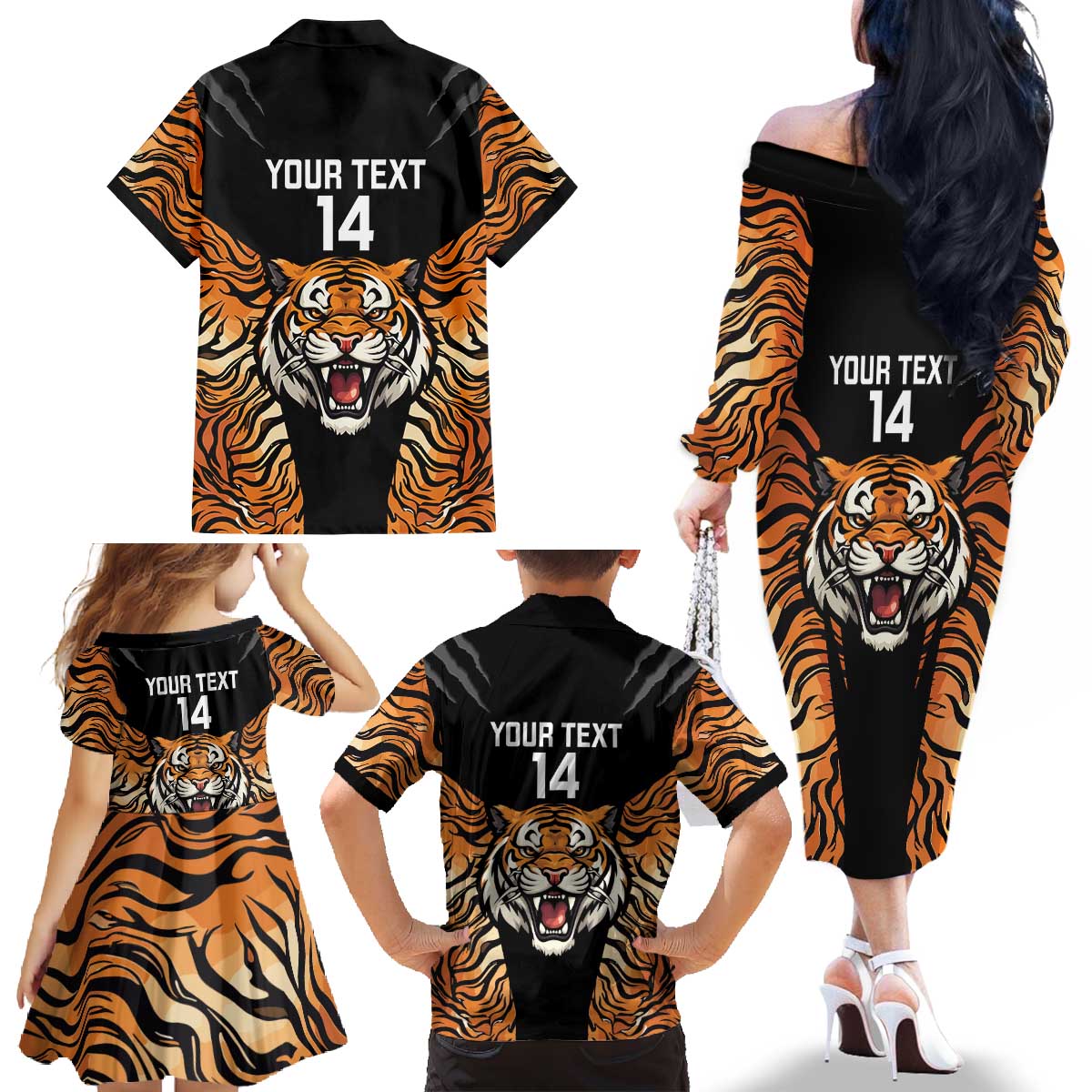 Brisbane Rugby Custom Family Matching Off The Shoulder Long Sleeve Dress and Hawaiian Shirt Go Tigers Skin Pattern - Aussie Hoodie