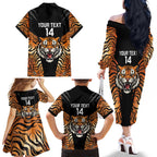 Brisbane Rugby Custom Family Matching Off The Shoulder Long Sleeve Dress and Hawaiian Shirt Go Tigers Skin Pattern - Aussie Hoodie