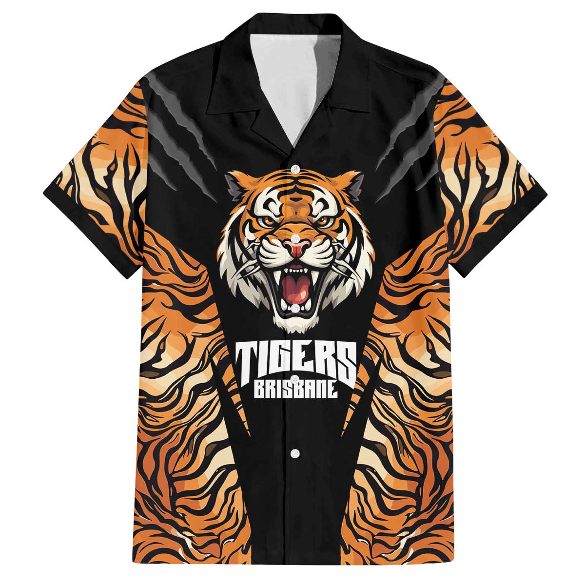 Brisbane Rugby Custom Family Matching Off The Shoulder Long Sleeve Dress and Hawaiian Shirt Go Tigers Skin Pattern - Aussie Hoodie