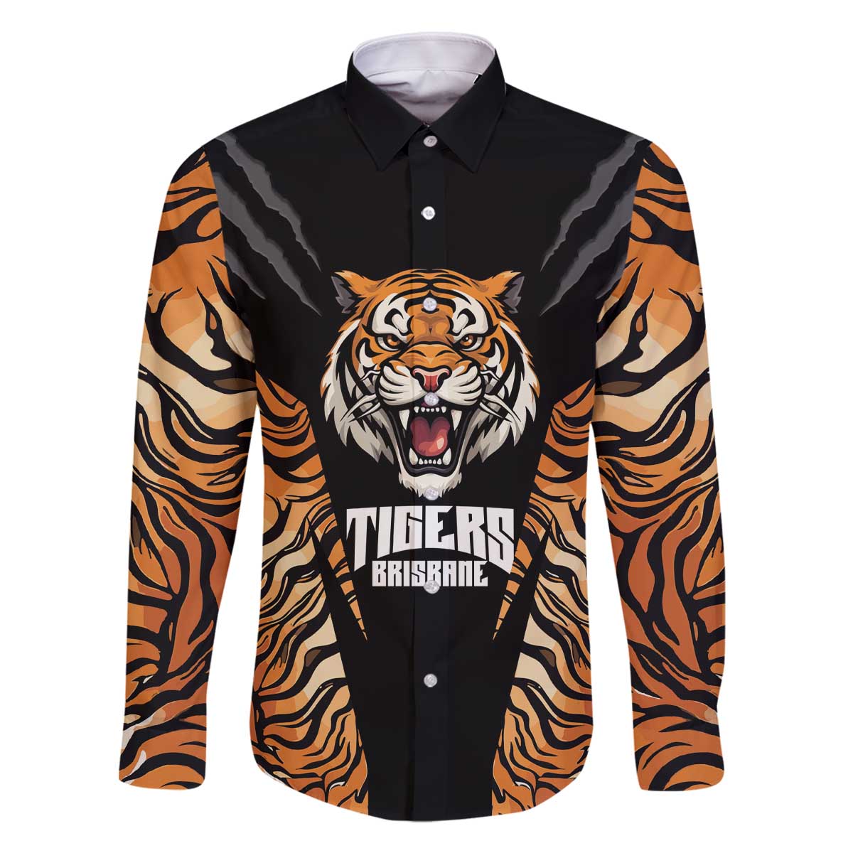 Brisbane Rugby Custom Family Matching Off The Shoulder Long Sleeve Dress and Hawaiian Shirt Go Tigers Skin Pattern - Aussie Hoodie