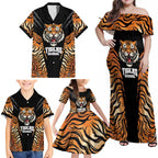 Brisbane Rugby Custom Family Matching Off Shoulder Maxi Dress and Hawaiian Shirt Go Tigers Skin Pattern - Aussie Hoodie