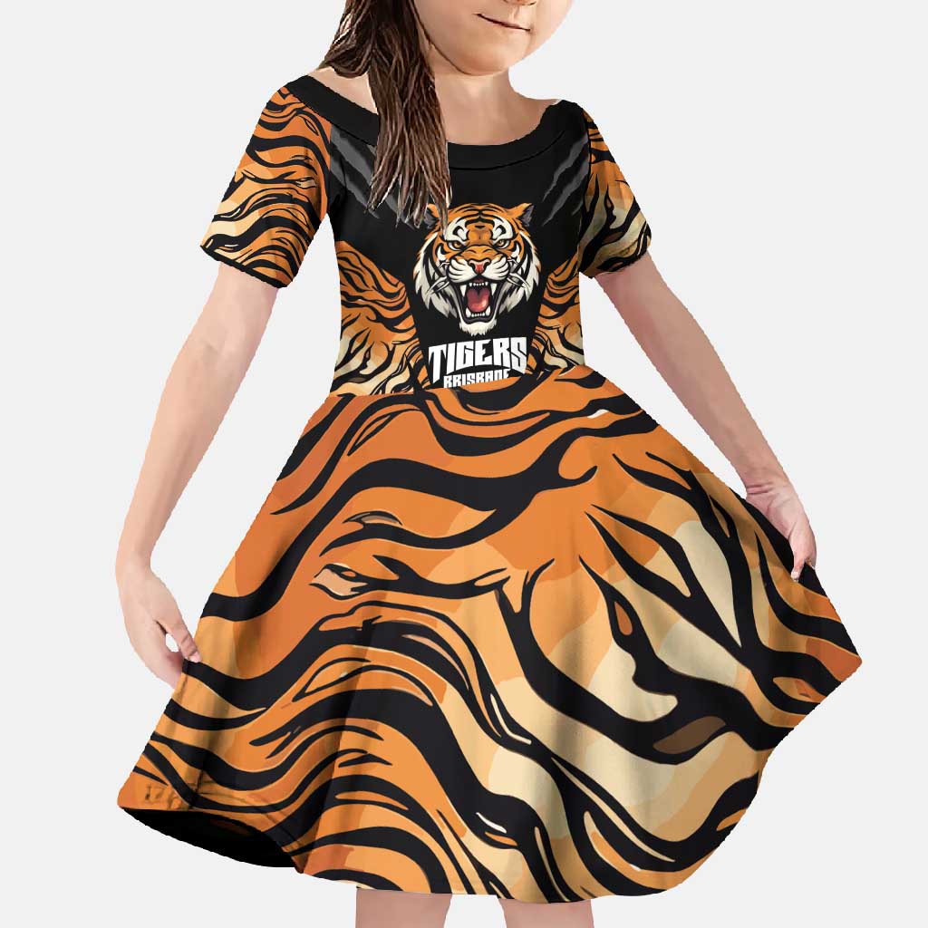 Brisbane Rugby Custom Family Matching Off Shoulder Maxi Dress and Hawaiian Shirt Go Tigers Skin Pattern - Aussie Hoodie
